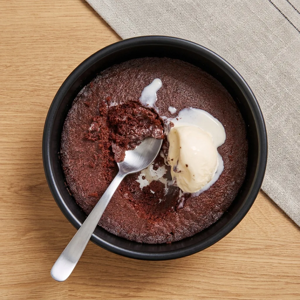 Kikanalazott meleg brownie fagylalttal, felülnézetből