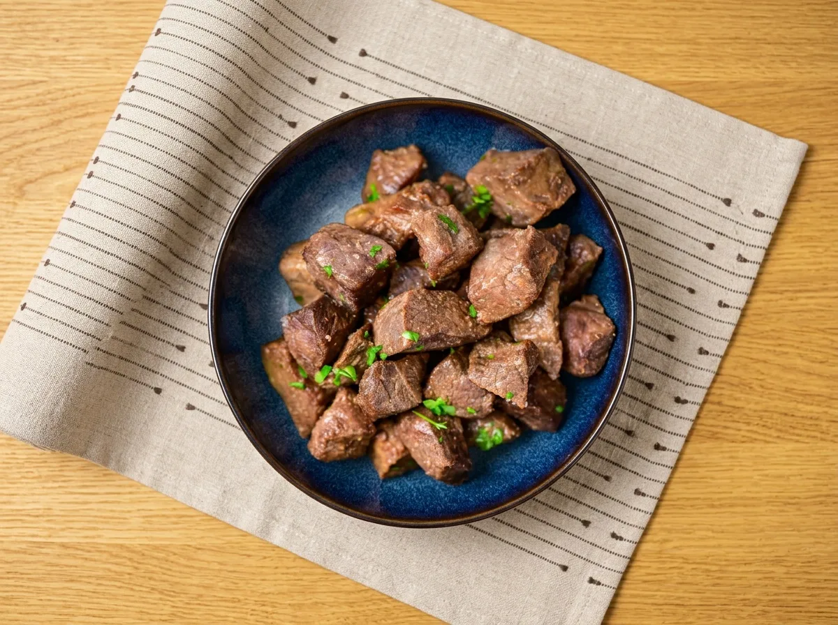 Steakfalatok air fryerben, szójás pácban
